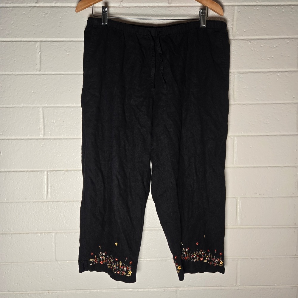 Christopher & Banks Womens Crop Pants Linen Blend‎ Embroidered Large Boho Fall
